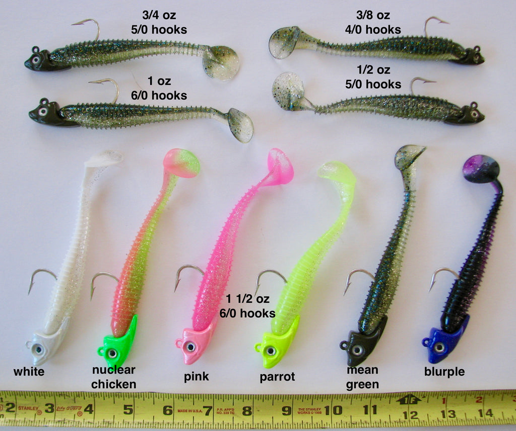 5" Paddle Tail Grubs and Swim Bait Head combo.