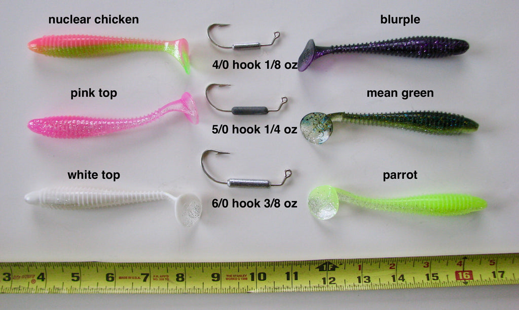5" Paddle Tail Grub and Weighted Hooks  Combo