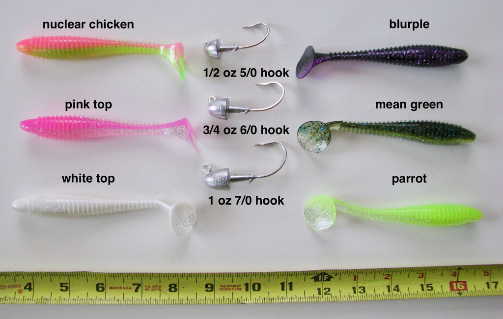 5" Paddle Tail Grubs and Bullet Jig Head combo