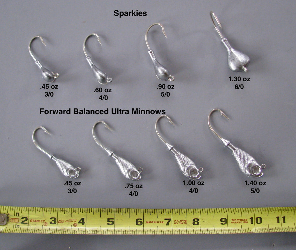 Bare Sparkie and Forward Balanced Ultra Minnow jig heads